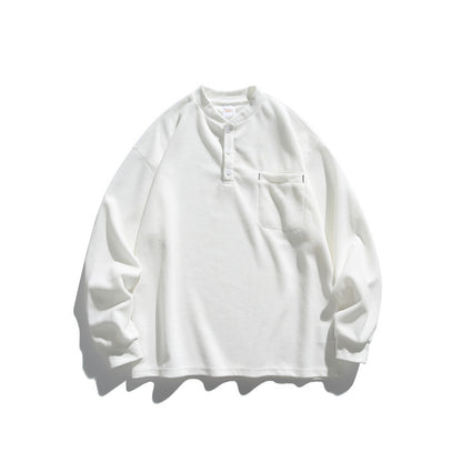 Unisex Oversized Waffle Henley with Raglan Sleeves and Chest Pocket EVA-US