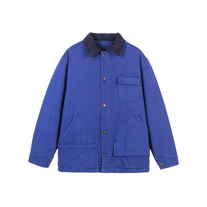 Unisex Tailored Canvas Chore Jacket with Cord Collar and Patch Pockets EVA-US