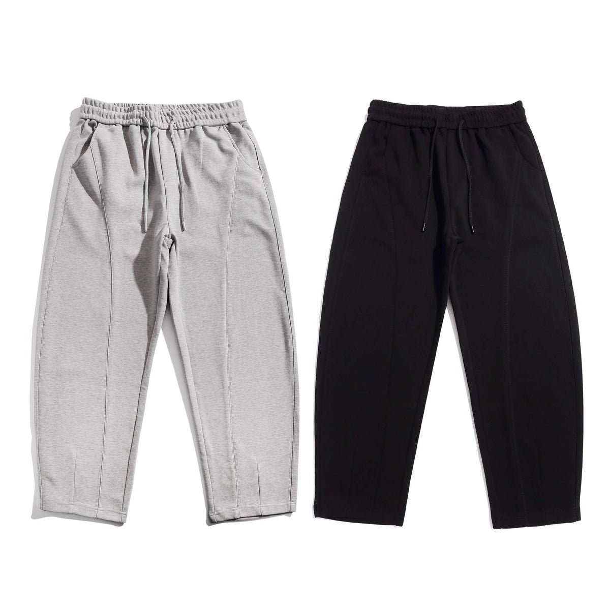 Women's Cropped Jogger Pants with Decorative Seams, High Elastic Waistband and Side Pockets