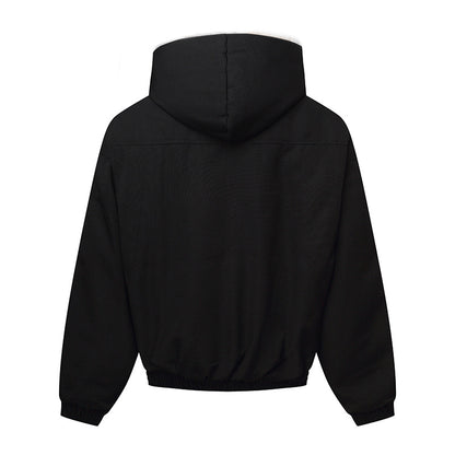Unisex hooded jacket with warming teddy lining, elastic hem and concealed button placket EVA-US