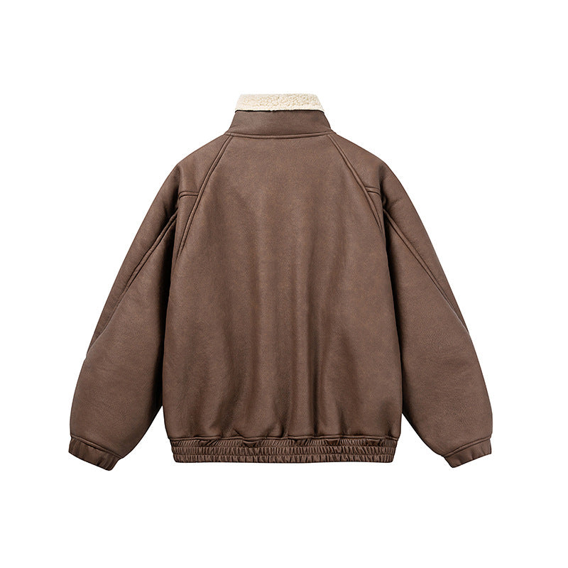 Men's short-cut velour blouson with sherpa collar and utility patch pockets EVA-US