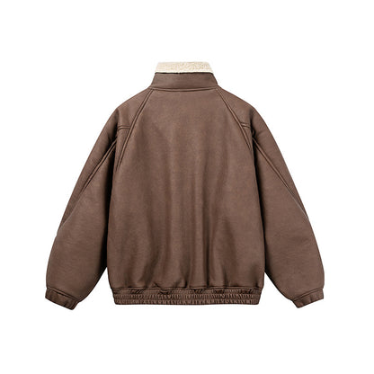 Men's short-cut velour blouson with sherpa collar and utility patch pockets EVA-US