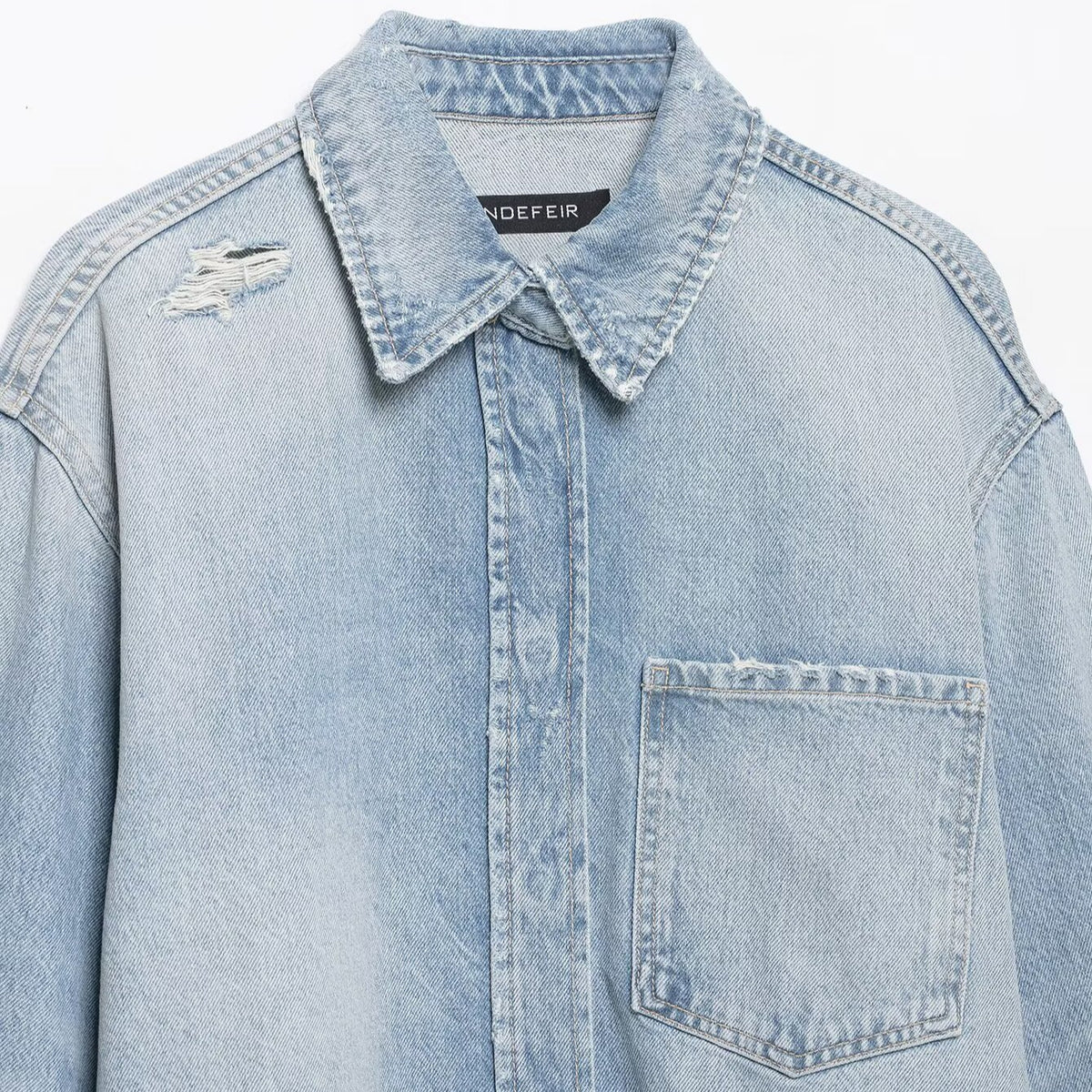 Women's Cropped Denim Jacket in Used-Look with Frayed Hem and Oversized Sleeves EVA-US