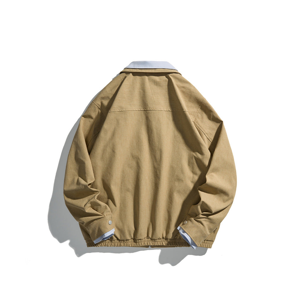 Men's short jacket in boxy cut made of sturdy canvas with contrasting lapel EVA-US