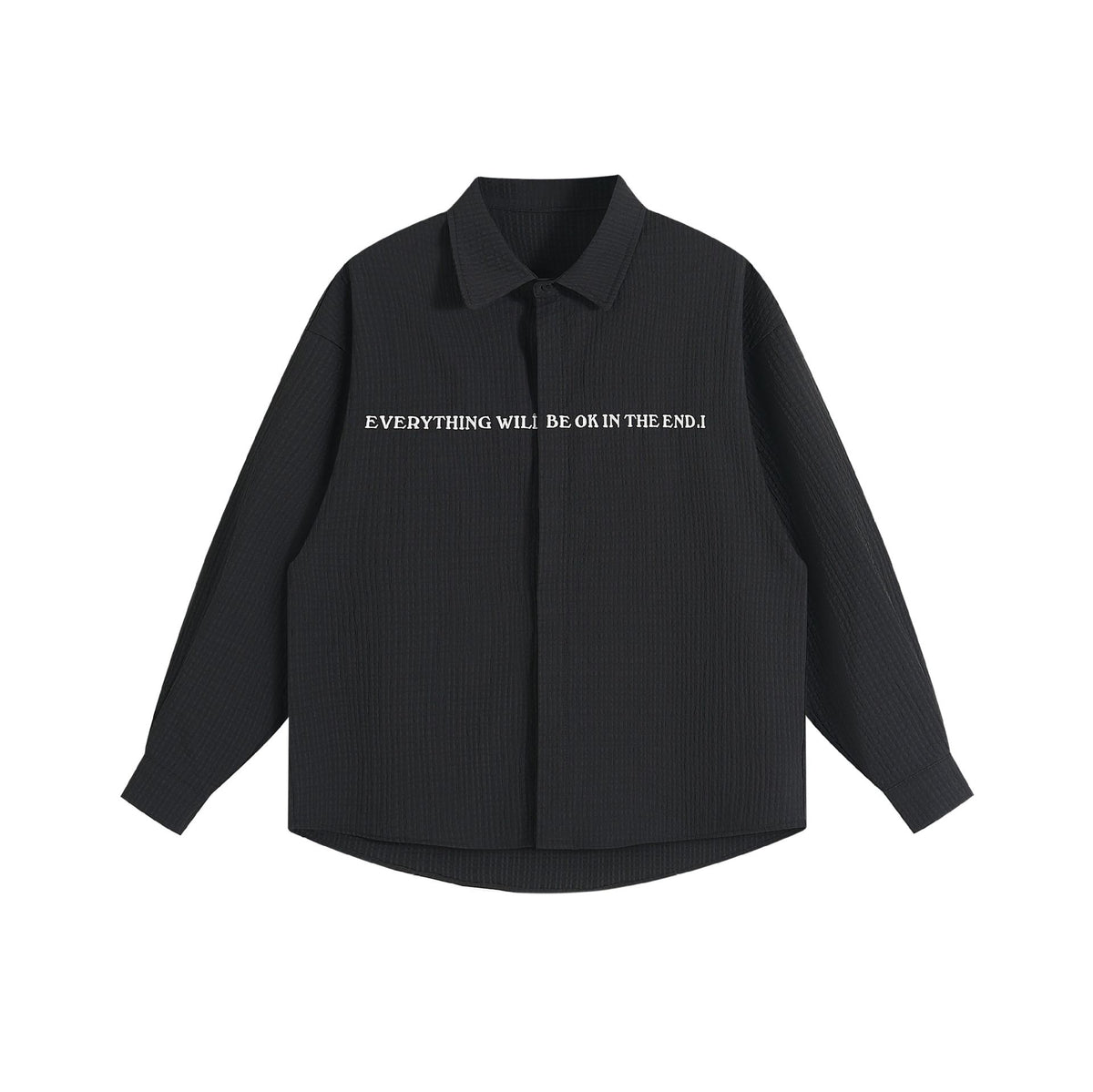 Unisex Oversize Textured Shirt Jacket with Concealed Button Placket and Statement Embroidery EVA-US