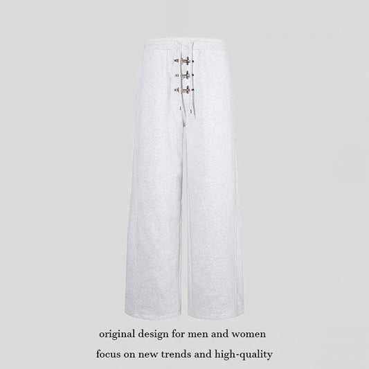 Women’s wide, high-cut sweatpants with metal hook detail and drawstring EVA-US