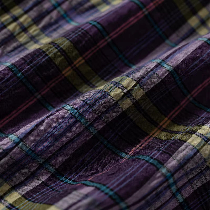 Women's Oversize Check Blouse made of light cotton blend with diagonal chest pocket detail EVA-US