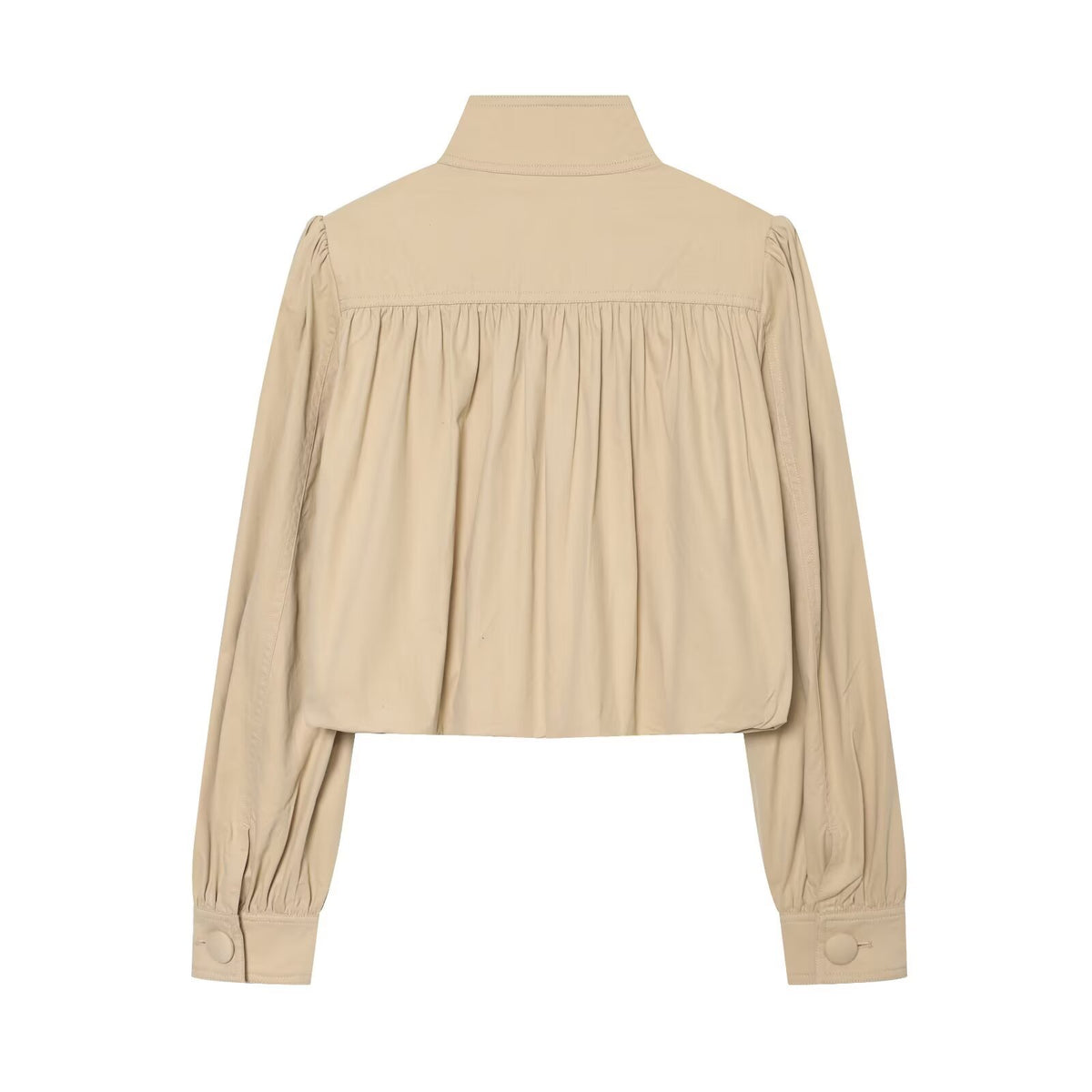 Women’s Lightweight Cropped Jacket with Gathered Shoulders, Stand Collar and Zipper EVA-US