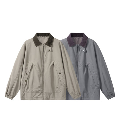 Unisex Short Cut Boxy Blouson with Cord Collar, Zipper and Utility Flap Pockets EVA-US