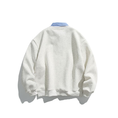 Unisex sweatshirt in layering look with integrated shirt collar and V-neck EVA-US