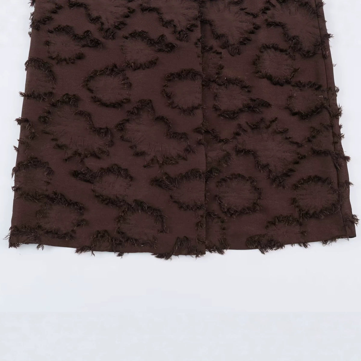 Ladies double-breasted mid-length coat with fringe texture and waist belt EVA-US