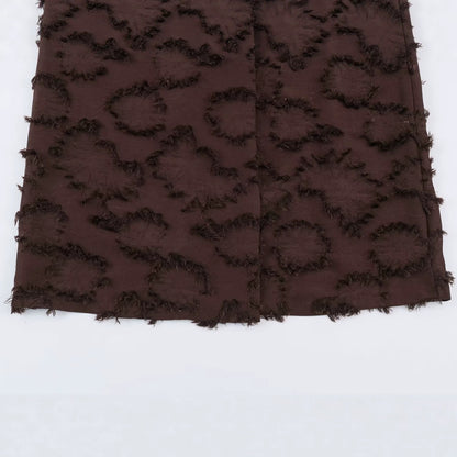 Ladies double-breasted mid-length coat with fringe texture and waist belt EVA-US