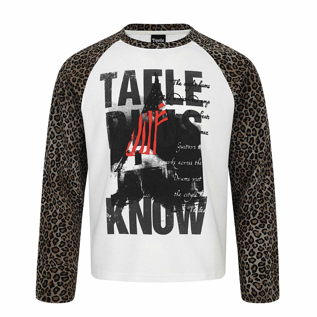 Women's long sleeve shirt in raglan style with leopard sleeves and waffle texture EVA-US