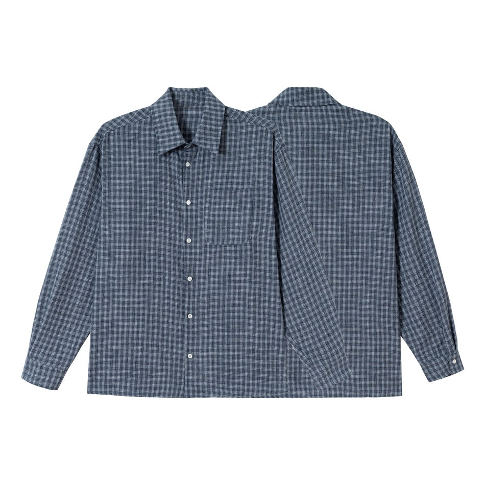 Men's Boxy Check Overshirt with Boxy Cut, Chest Pocket, and Light Flannel Texture EVA-US