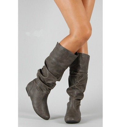 Women's casual knee-high slouch boots with flexible shaft and flat heel EVA-US