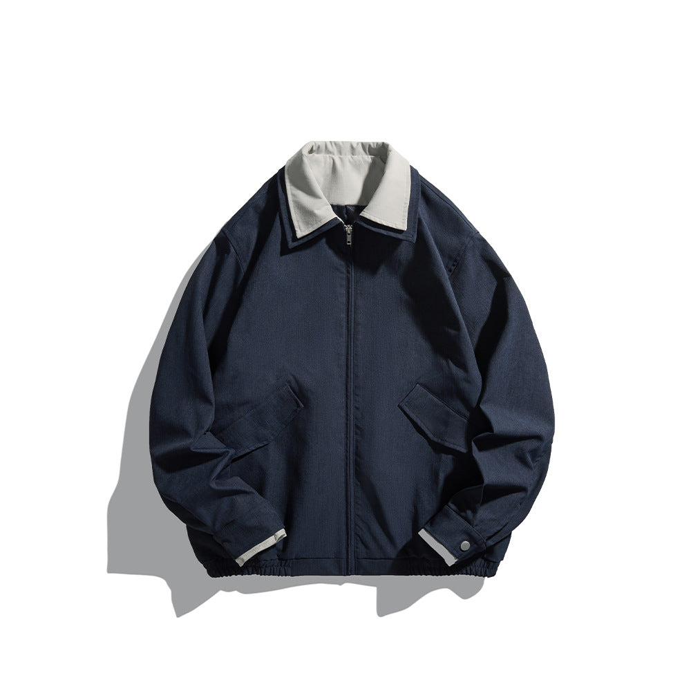 Men's short jacket in boxy cut made of sturdy canvas with contrasting lapel EVA-US