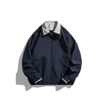 Men's short jacket in boxy cut made of sturdy canvas with contrasting lapel EVA-US