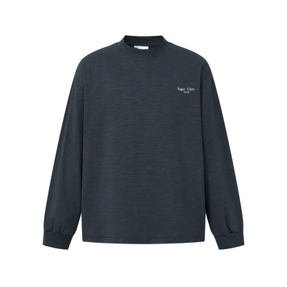 Unisex Oversize-Longsleeve Shirt with Slub Cotton and Half-High Roll Neck EVA-US