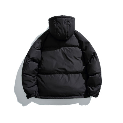 Unisex Short Cut Boxy Puffer with Hood, Contrast Stripes and Large Flap Pockets EVA-US