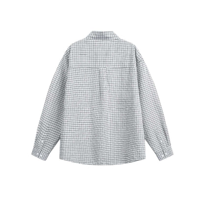 Unisex Relaxed-Fit Cotton Blend Checked Shirt with Chest Pocket and Fine Grid Structure EVA-US