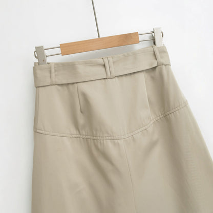 Women's Asymmetrical Trench Skirt with Waist Belt and Decorative Buttons EVA-US
