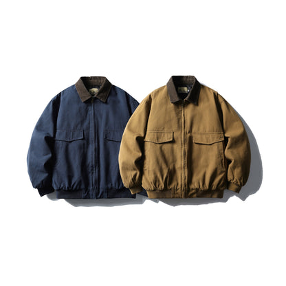 Men's Robust Canvas Jacket with Cord Collar and Utility Pockets EVA-US