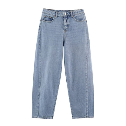 Women's high-waisted wide jeans with straight leg and cropped length EVA-US