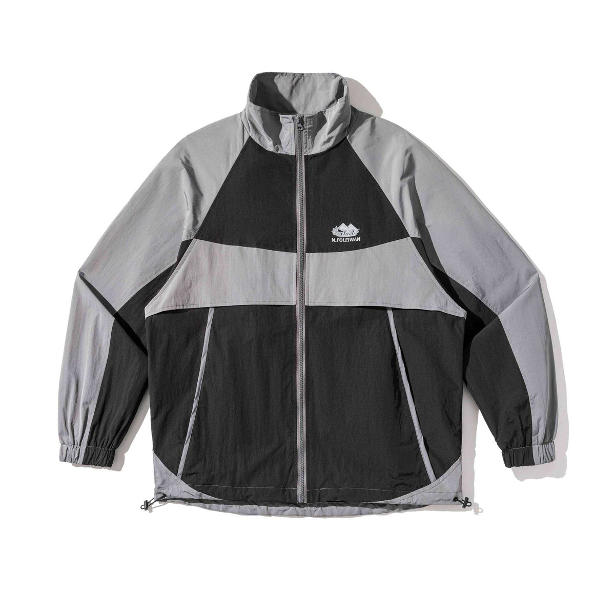 Unisex Lightweight Colorblock Windbreaker in Boxy Cut with High Stand-Up Collar and Drawstring Hem EVA-US
