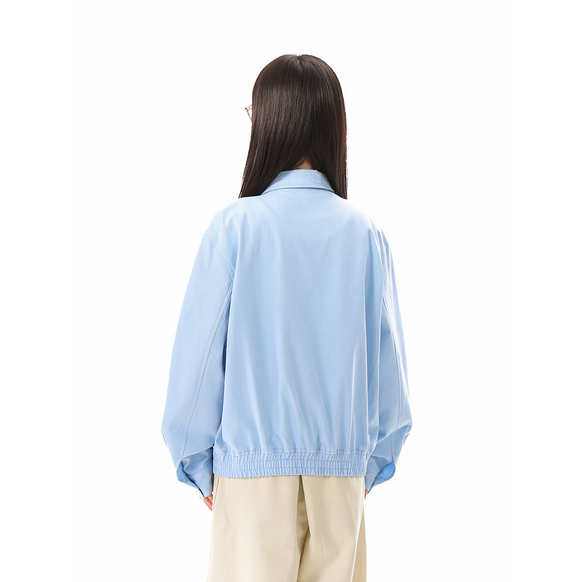 Unisex Light Boxy Blouson Jacket with Shirt Collar and Concealed Zipper EVA-US