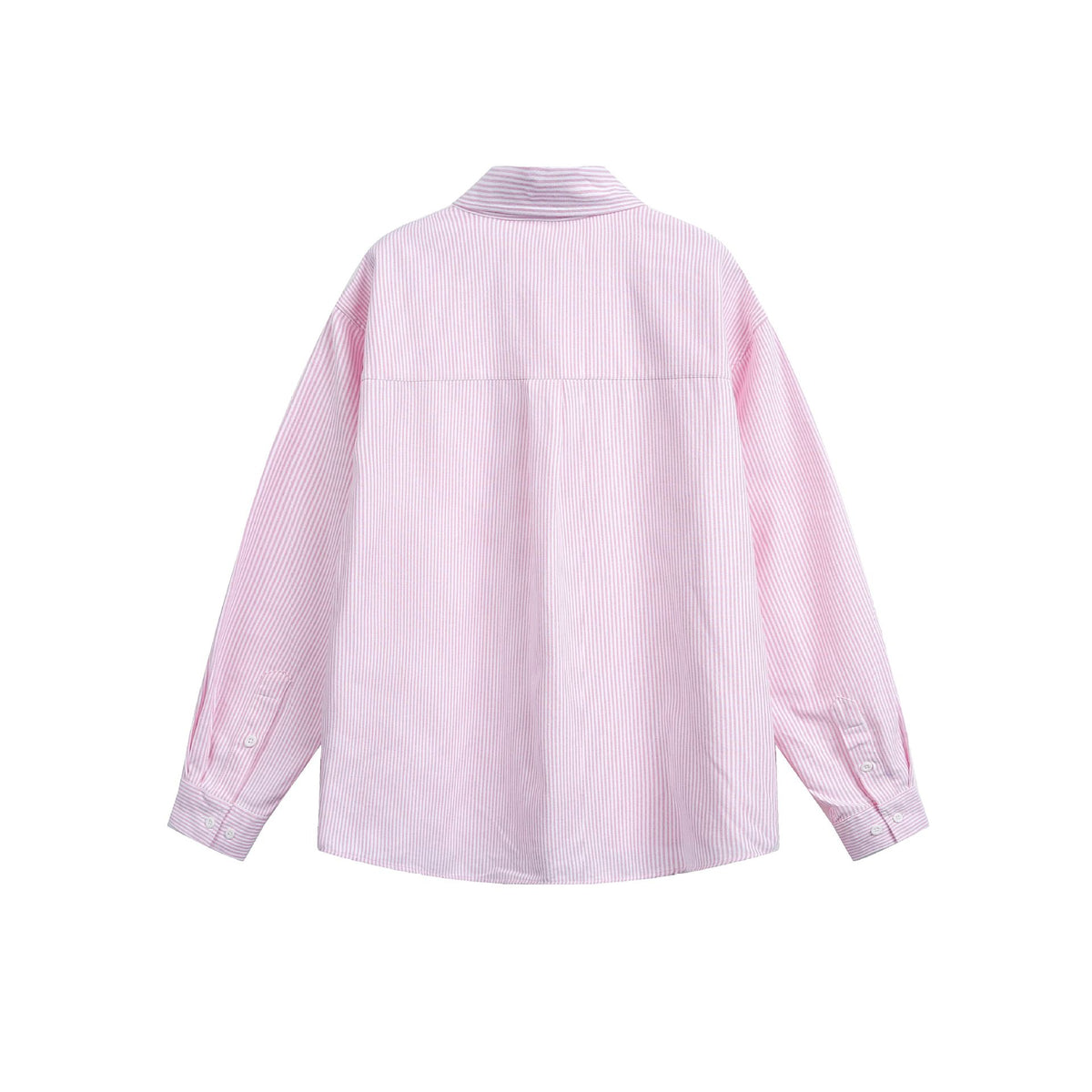 Women's loosely cut shirt blouse with fine striped texture, Kent collar and chest pocket.