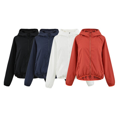 Women's Ultralight Hooded Windbreaker with Extended Back Hem and Elastic Hem EVA-US