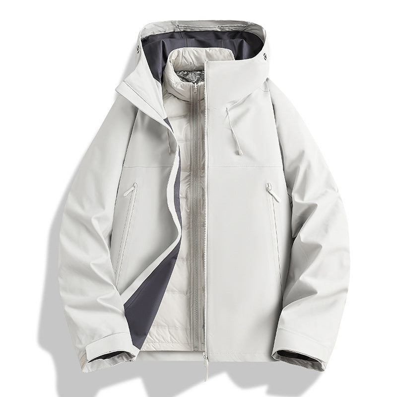 Men's Waterproof Softshell Outdoor Jacket with Adjustable Hood and Breathable Membrane EVA-US