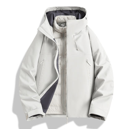 Men's Waterproof Softshell Outdoor Jacket with Adjustable Hood and Breathable Membrane EVA-US