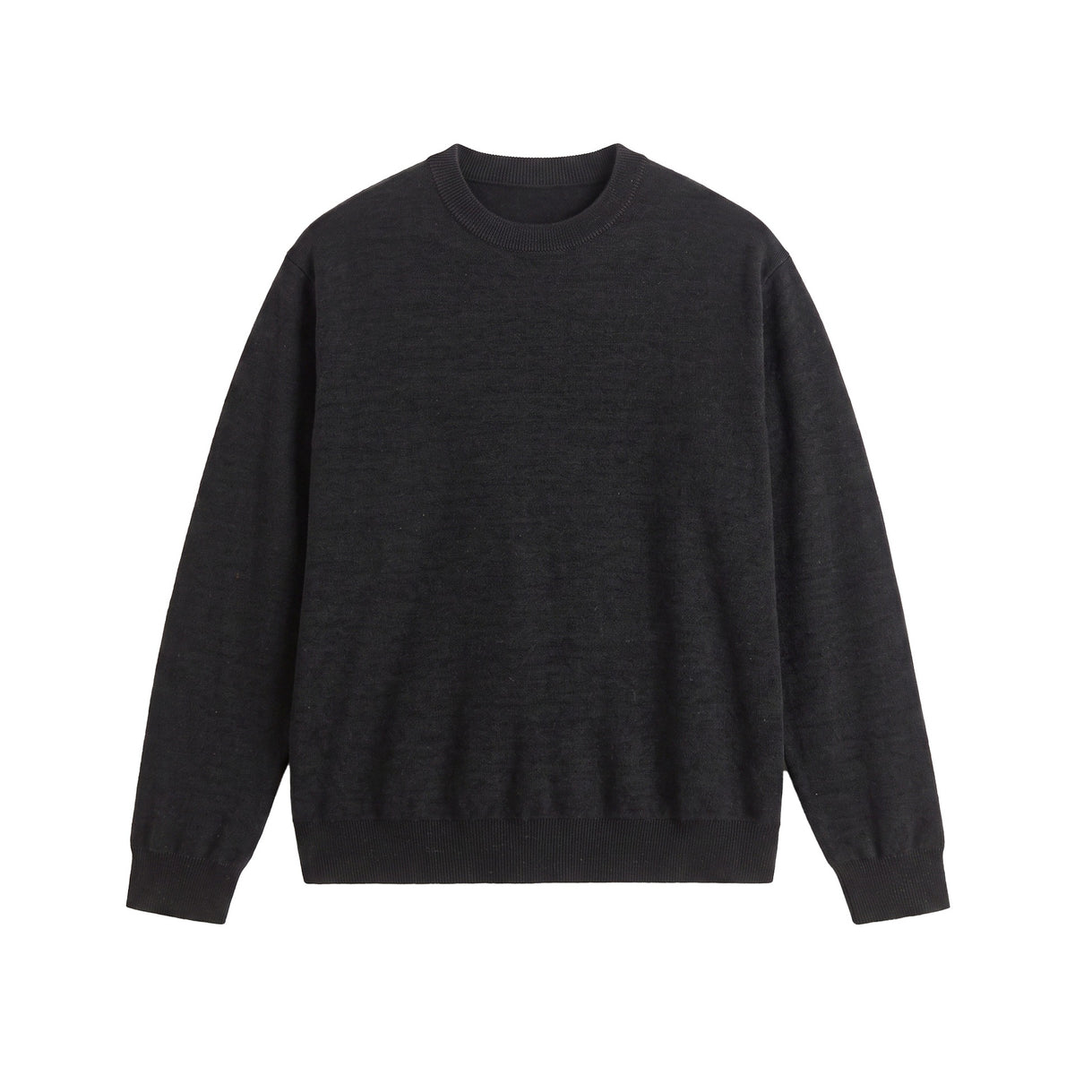 Men's Fine Round Neck Sweatshirt made of Terry Fleece with Ribbed Hem