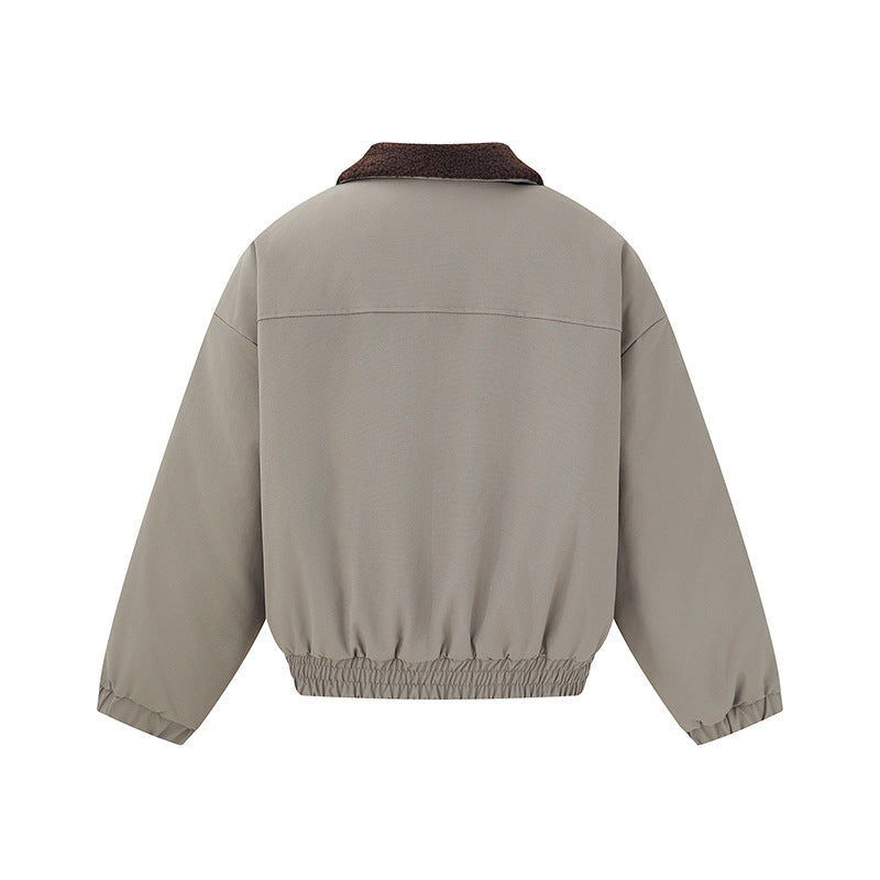 Unisex Boxy Blouson Jacket with Teddy Collar and Elastic Hem EVA-US