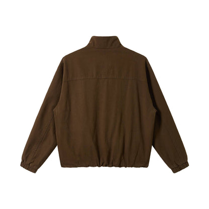 Men's Boxy Canvas Field Blouson with High Stand Collar and Elastic Hem