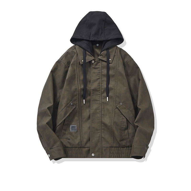 Men's Hooded Canvas Blouson in Boxy Cut with Utility Details EVA-US