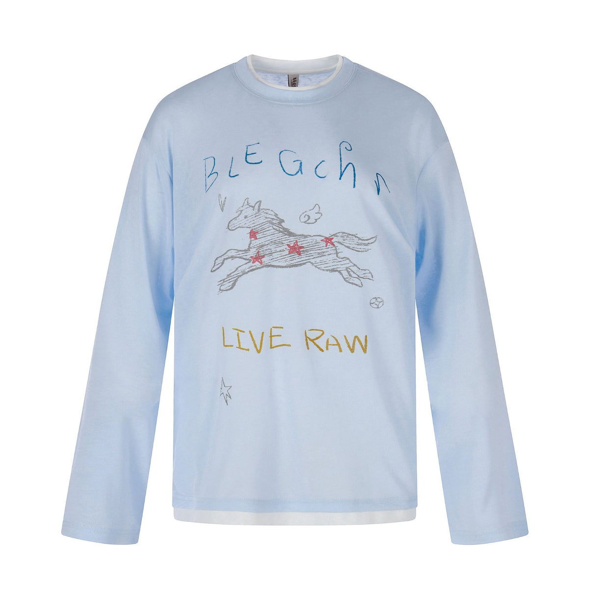 Women's long-sleeve shirt with illustrative horse print and layered look EVA-US