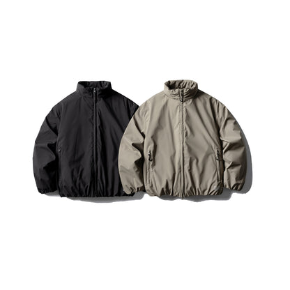 Unisex Short Boxy Thermal Blouson with High Standing Collar, Elastic Hem and Concealed Zipper EVA-US
