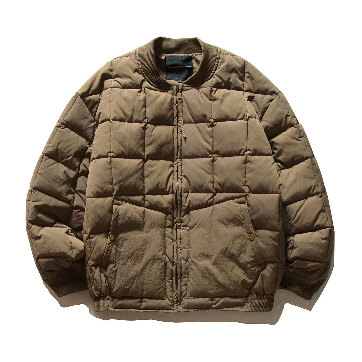 Men's Boxy Quilted Bomber Jacket with Cubic Padding and Ribbed Collar EVA-US