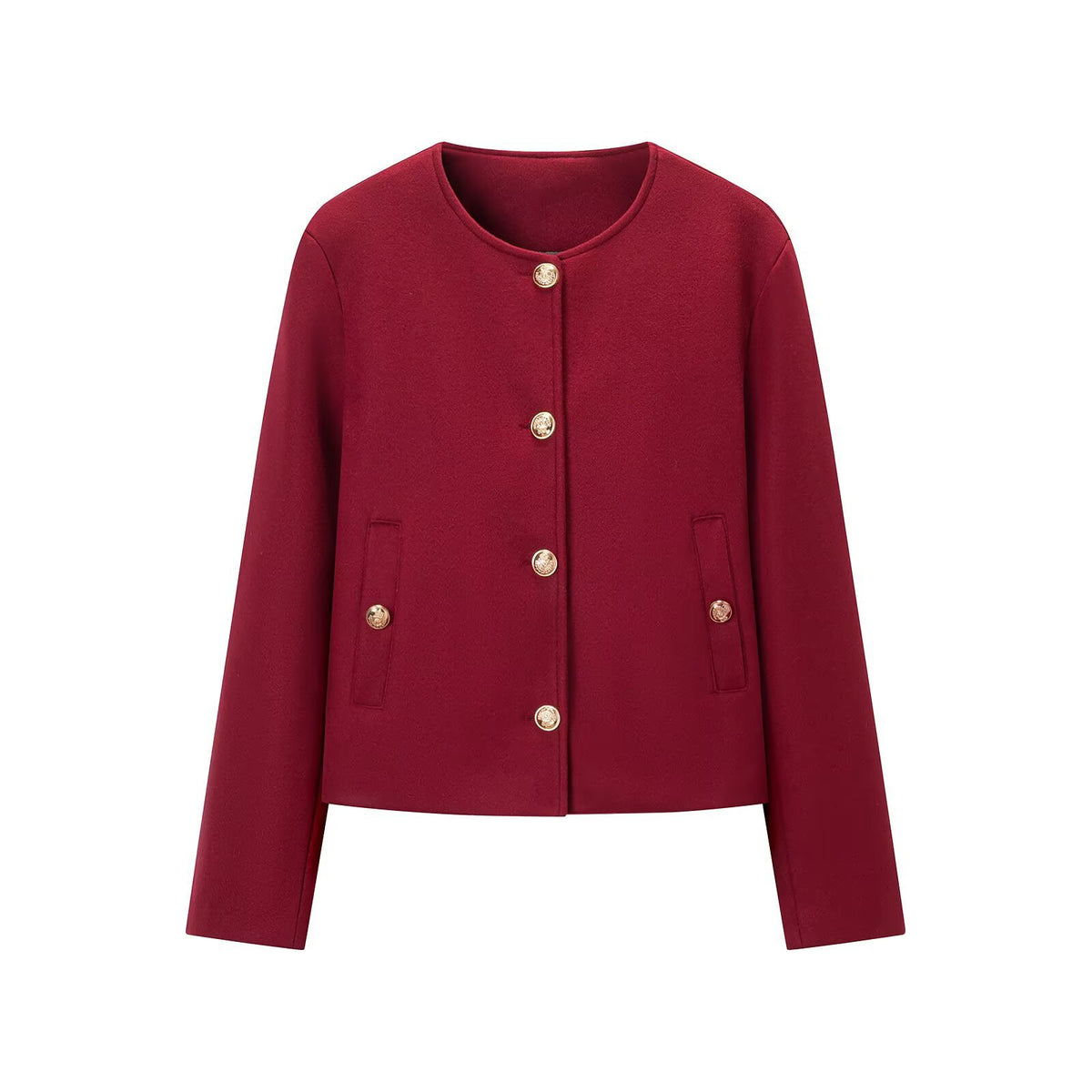 Women’s short jacket in boxy cut with round neck and gold decorative buttons EVA-US