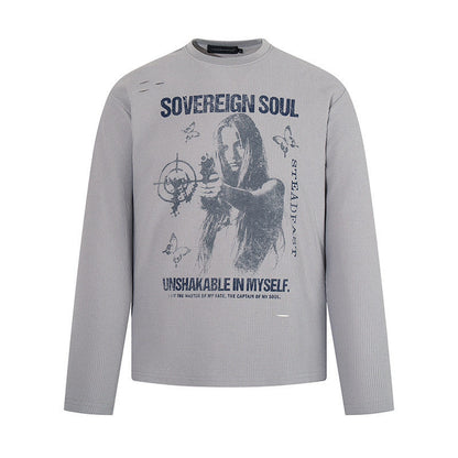 Men's long sleeve shirt in waffle knit with vintage graphic and relaxed fit EVA-US