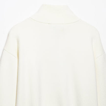 Women's chunky knit pullover with half zipper, stand collar and dropped shoulders EVA-US