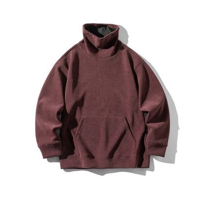 Unisex Oversize Waffle Structure Mock Neck Sweatshirt with Kangaroo Pocket EVA-US