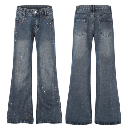 Women High-Waist Flared Jeans with Pearl and Stud Decoration EVA-US