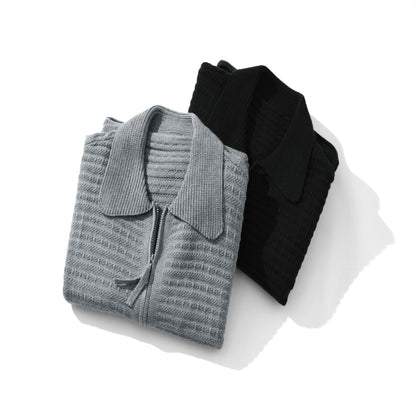 Unisex Structured Zip Knit Cardigan with Large Notch Collar EVA-US