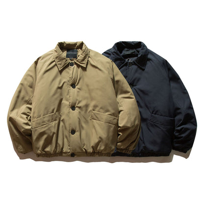 Men's short padded jacket with raglan sleeves, large flap pockets, and elastic hem EVA-US