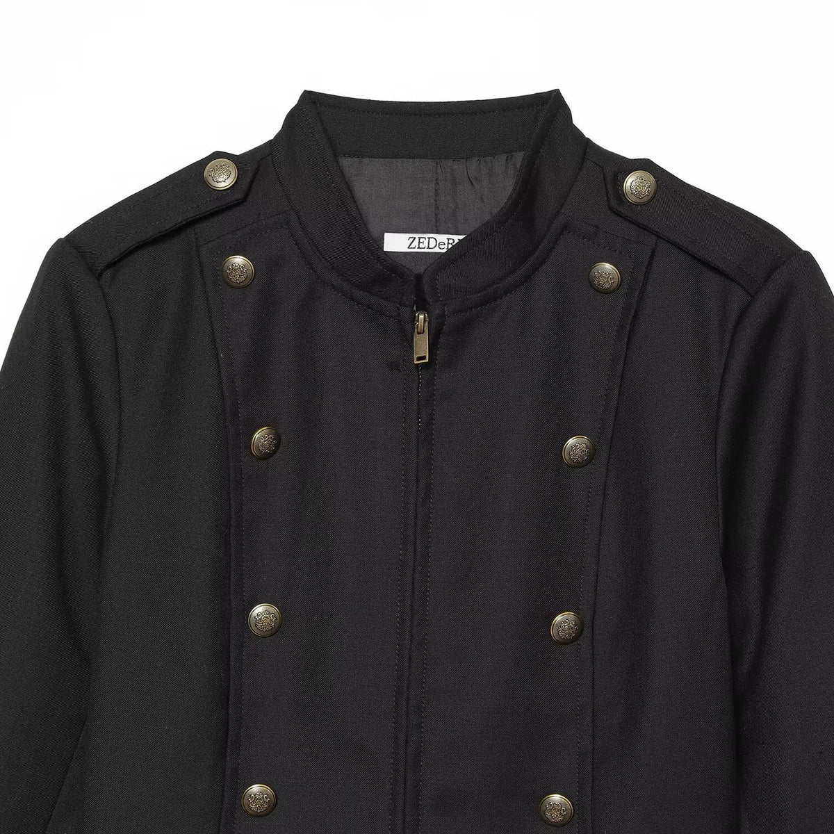 Women's Short Military Jacket in Double-Breasted Style with Stand-Up Collar and Epaulettes EVA-US