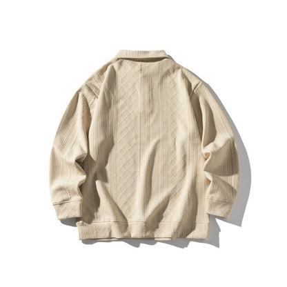 Unisex Structured Polo Shirt-Knit Sweater in Oversize Cut with Cable and Diamond Knit EVA-US