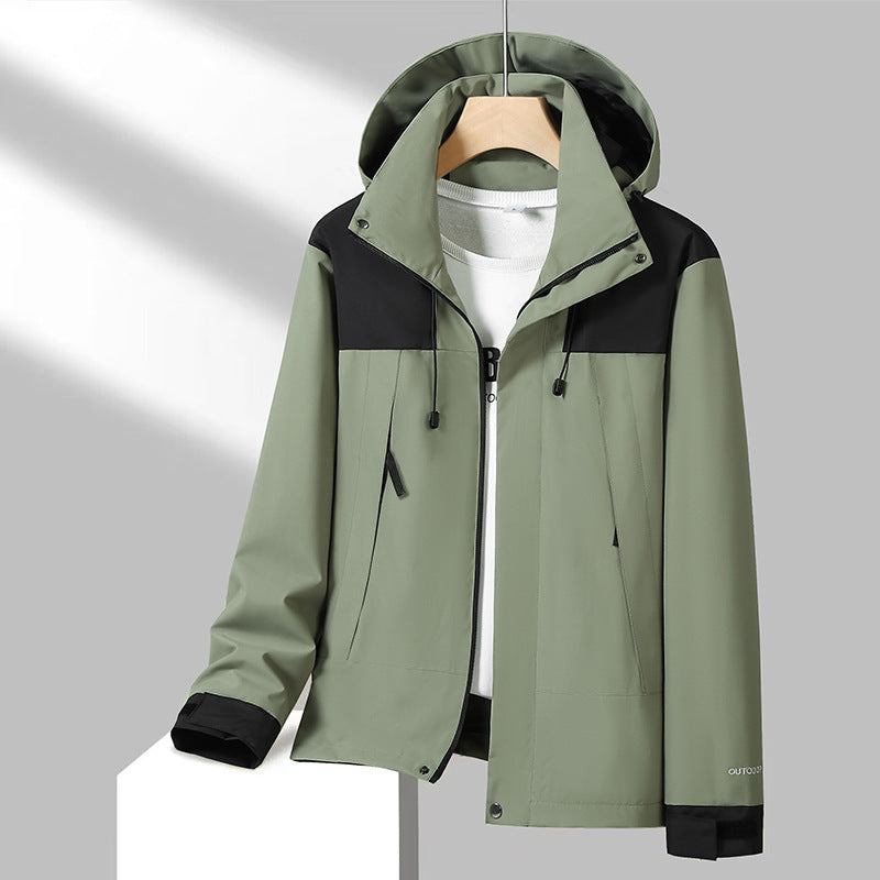 Men's Lightweight Softshell Jacket with Contrast Shoulder, Adjustable Hood and Water-Repellent Membrane EVA-US